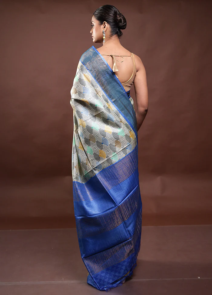 Multicolor Tussar Silk Saree With Blouse Piece - Image 3