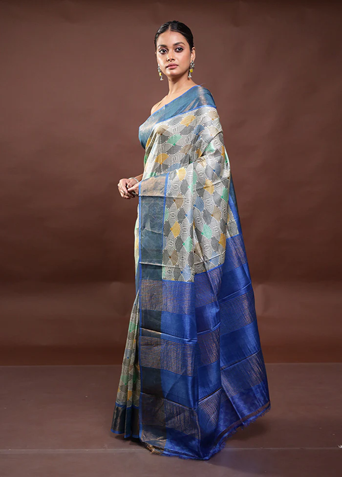 Multicolor Tussar Silk Saree With Blouse Piece - Image 4