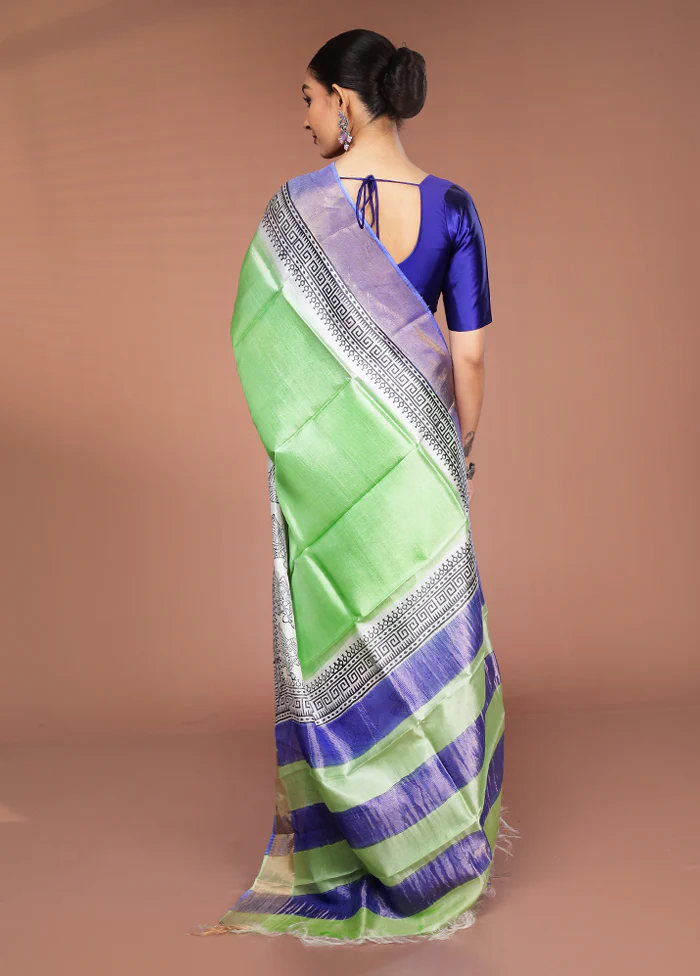 Multicolor Tussar Silk Saree With Blouse Piece - Image 3
