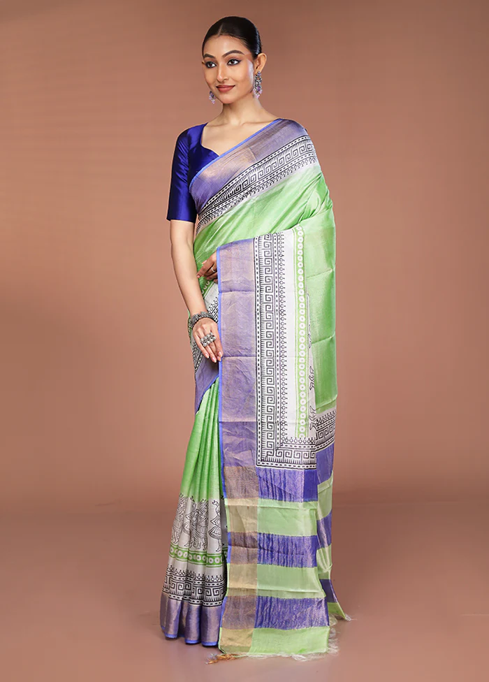 Multicolor Tussar Silk Saree With Blouse Piece - Image 4