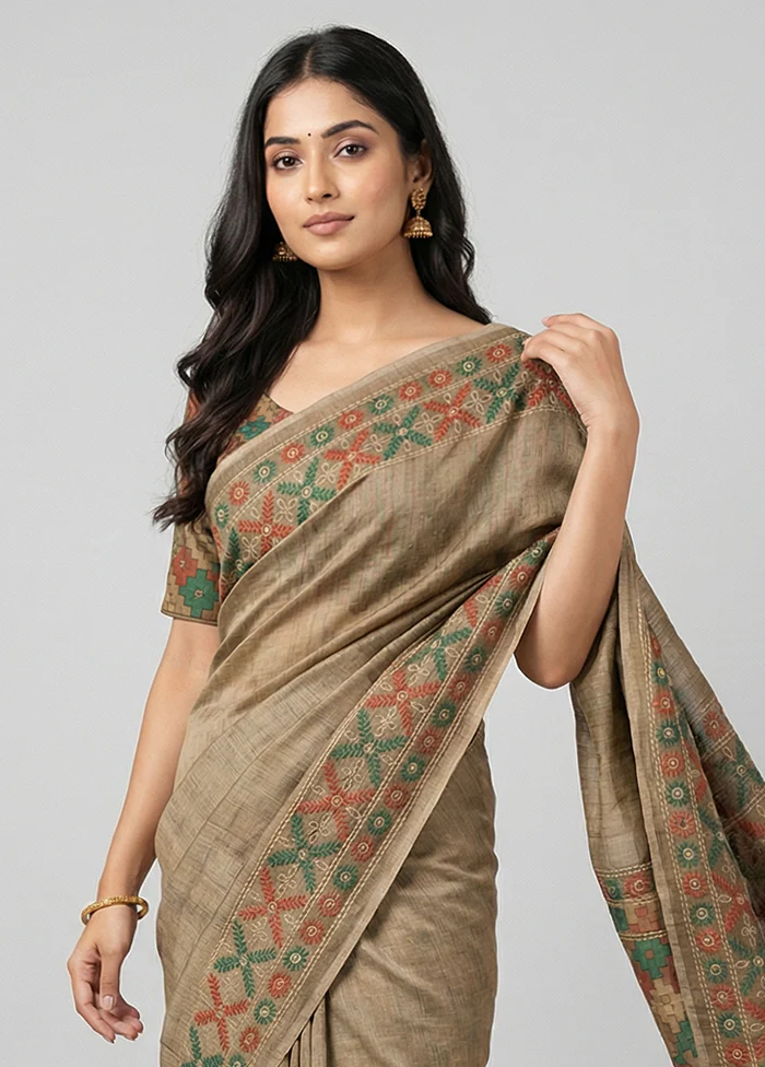 Multicolor Tussar Silk Saree With Blouse Piece - Image 2