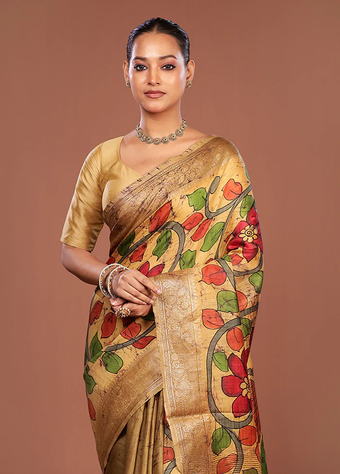 Multicolor Tussar Silk Saree With Blouse Piece