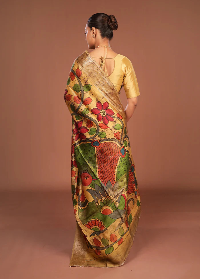 Multicolor Tussar Silk Saree With Blouse Piece - Image 3
