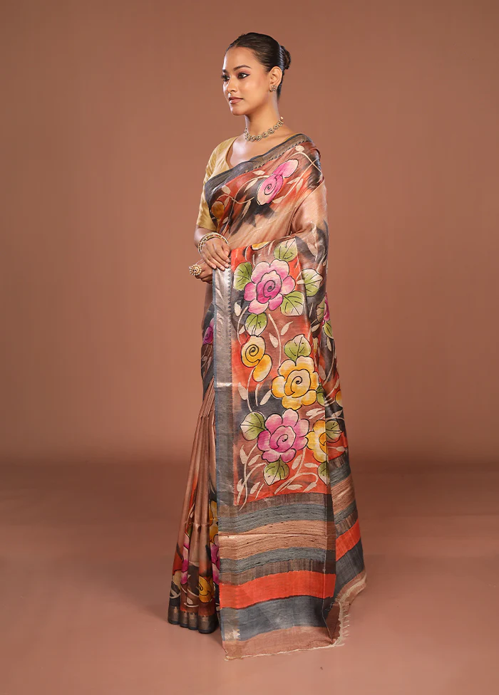 Multicolor Tussar Silk Saree With Blouse Piece - Image 4
