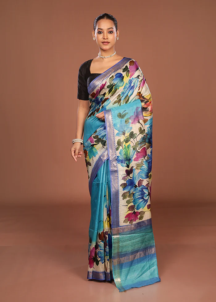 Multicolor Tussar Silk Saree With Blouse Piece - Image 2