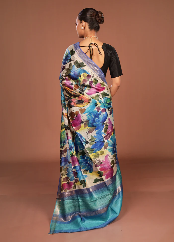 Multicolor Tussar Silk Saree With Blouse Piece - Image 3