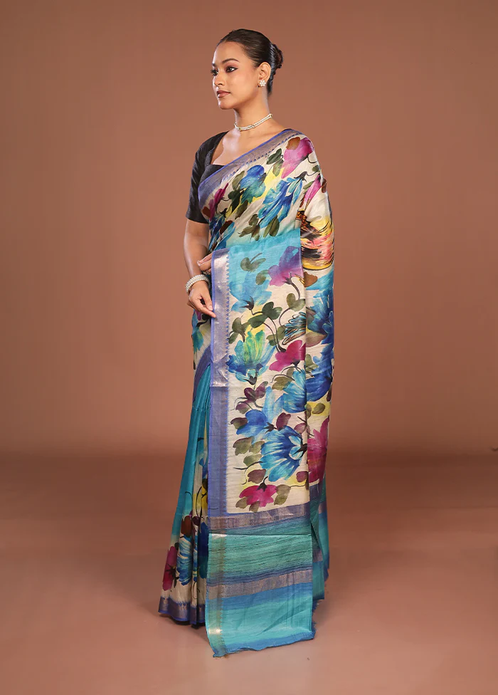 Multicolor Tussar Silk Saree With Blouse Piece - Image 4