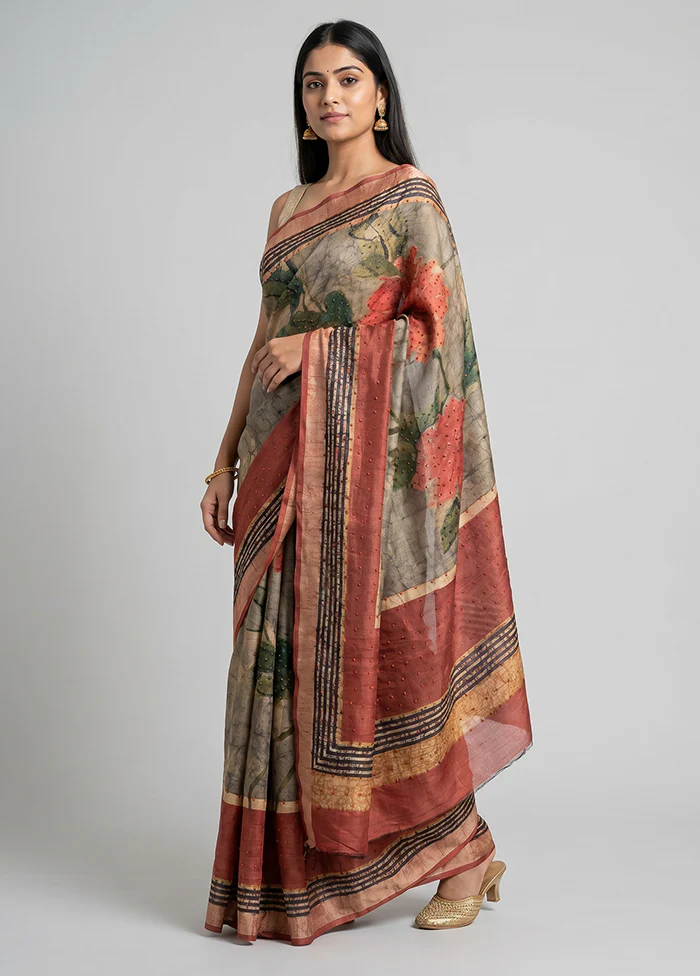 Multicolor Tussar Silk Saree With Blouse Piece