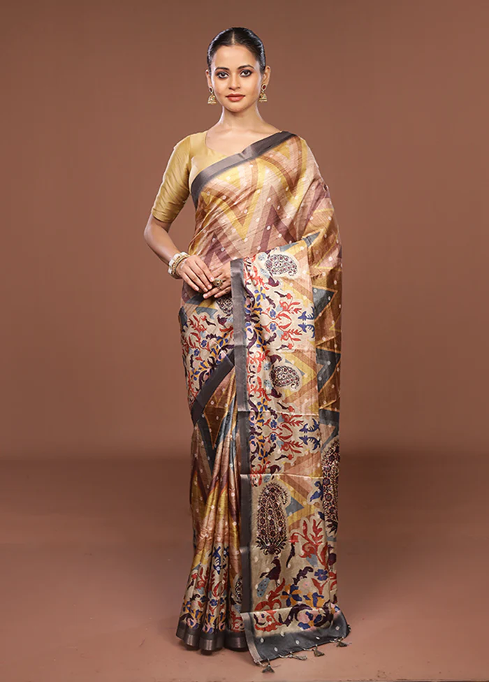 Multicolor Tussar Silk Saree With Blouse Piece - Image 2
