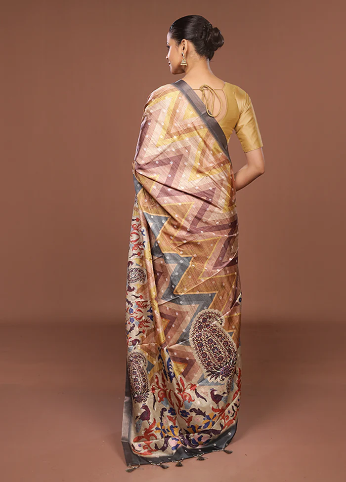 Multicolor Tussar Silk Saree With Blouse Piece - Image 3