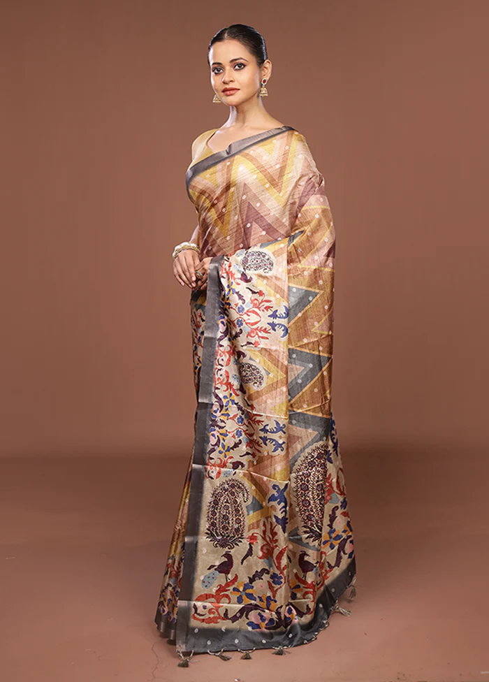 Multicolor Tussar Silk Saree With Blouse Piece - Image 4
