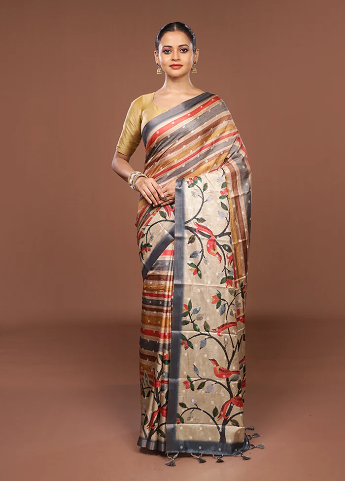 Multicolor Tussar Silk Saree With Blouse Piece - Image 2