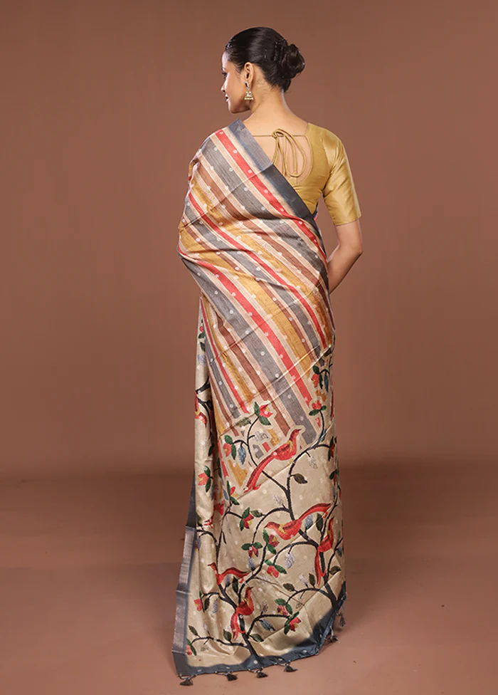 Multicolor Tussar Silk Saree With Blouse Piece - Image 3