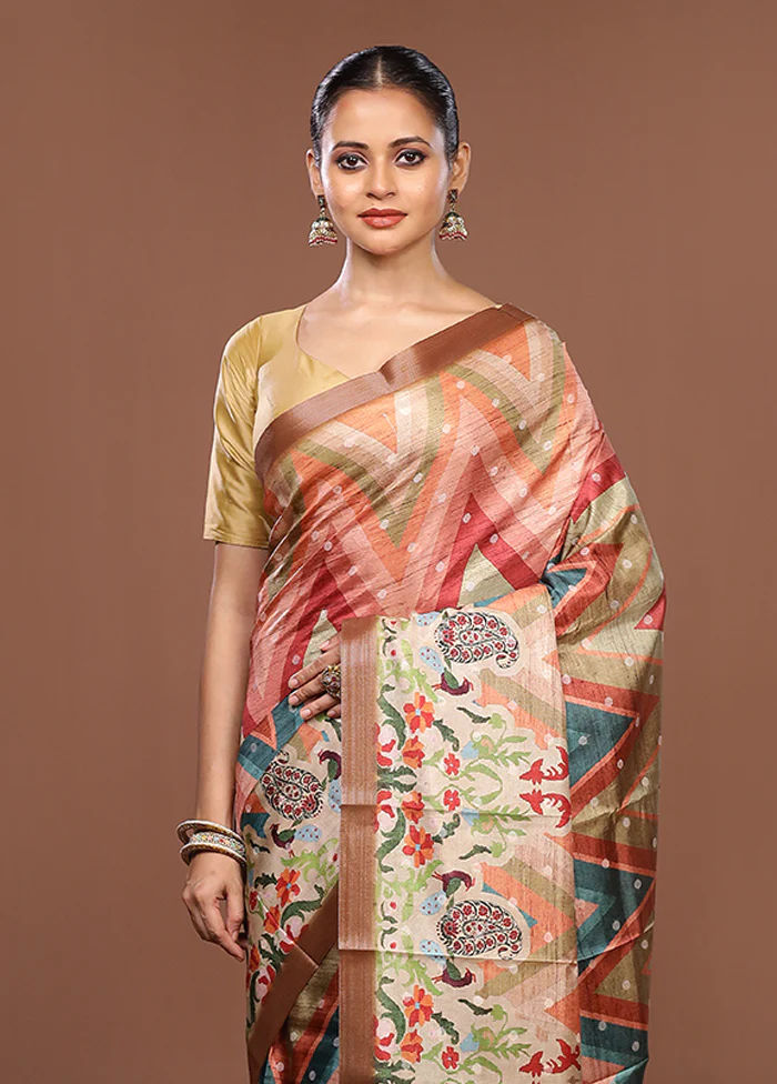 Green Tussar Silk Saree With Blouse Piece