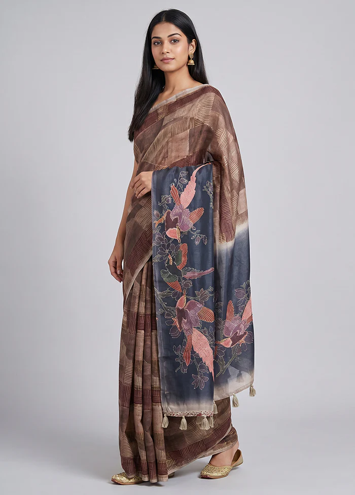 Multicolor Tussar Silk Saree With Blouse Piece