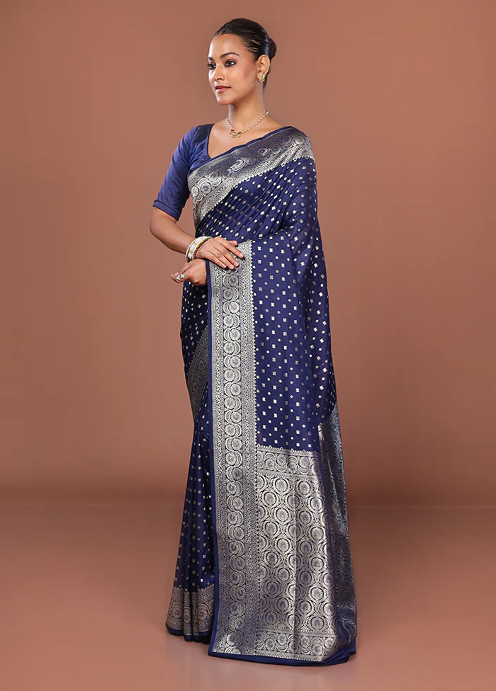 Blue Uppada Silk Saree With Blouse Piece - Image 4