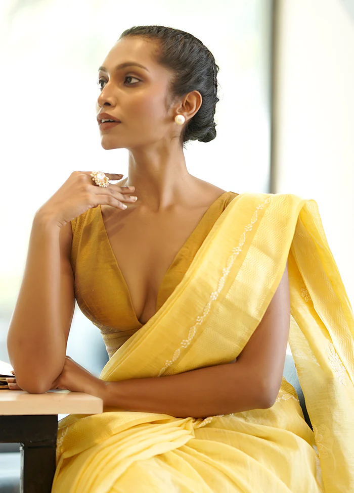 Mustard Dupion Silk Designer Blouse - Image 3