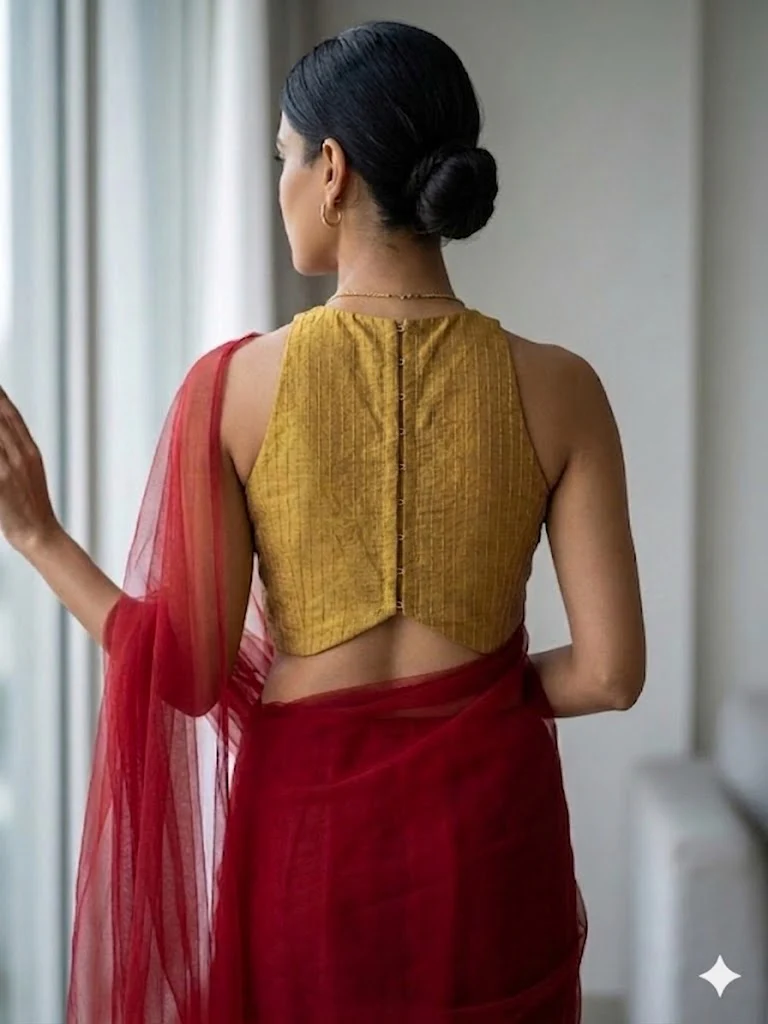 Mustard Halter Neck Designer Blouse - Image 2