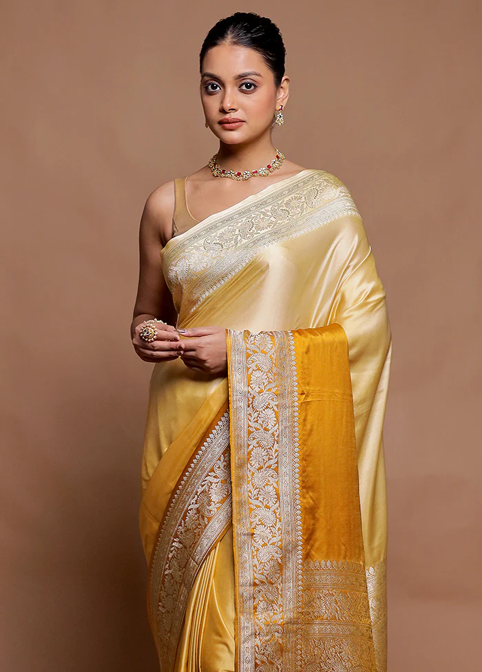 Mustard Handloom Katan Pure Silk Saree With Blouse Piece - Image 2