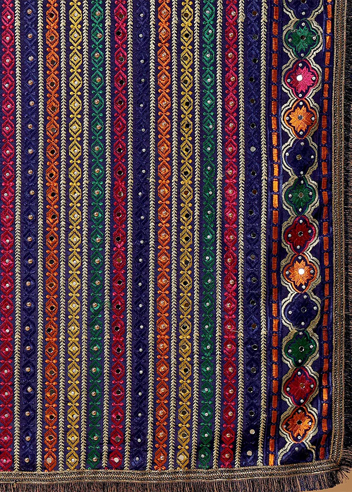 Navy Blue Chinon Phulkari Work Dupatta - Image 3