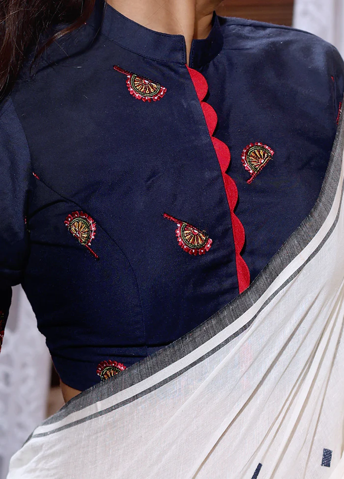 Navy Blue Collar Neck Designer Blouse - Image 4