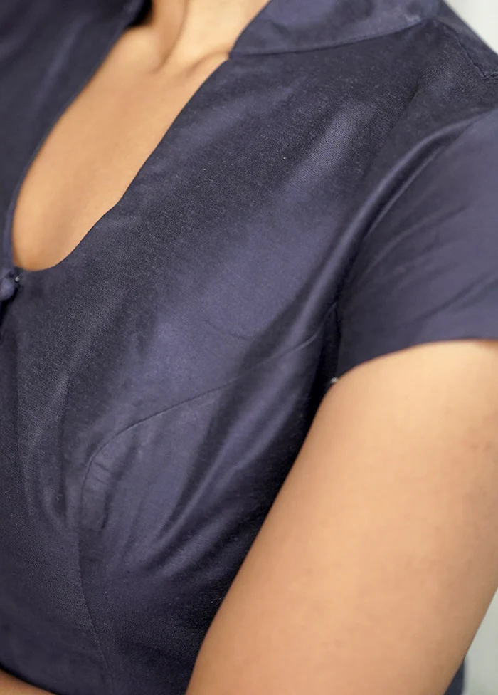 Navy Blue Cotton Silk Designer Blouse - Image 4
