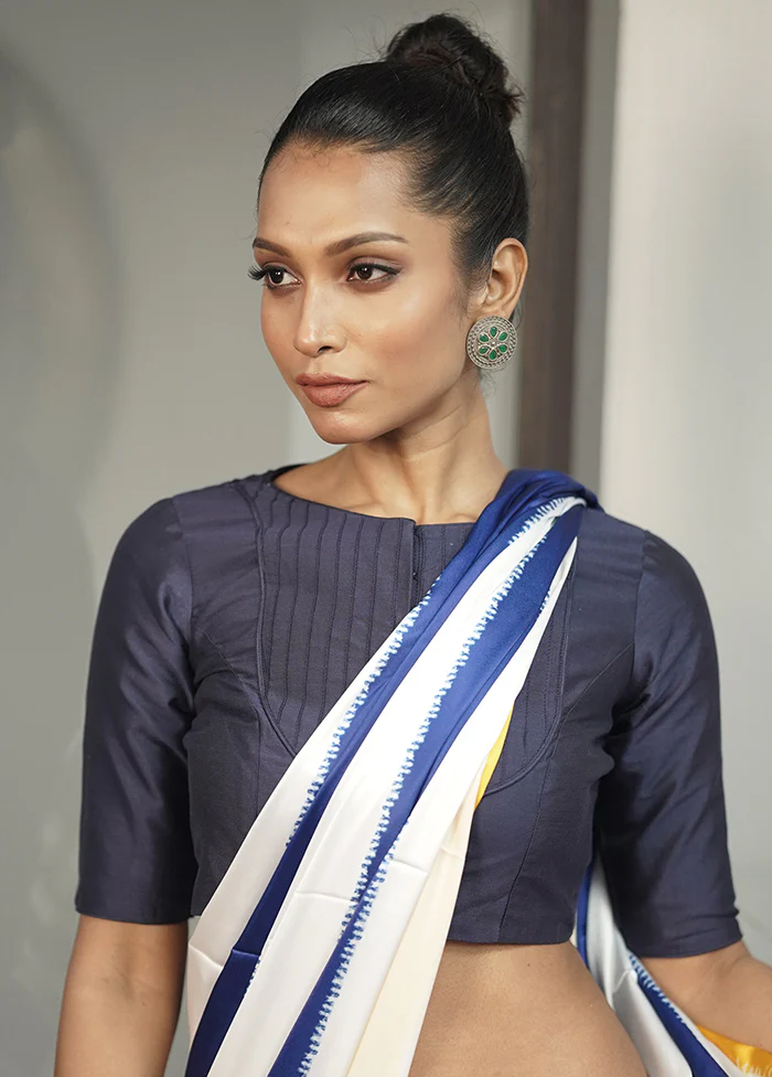 Navy Blue Cotton Silk Designer Blouse - Image 3