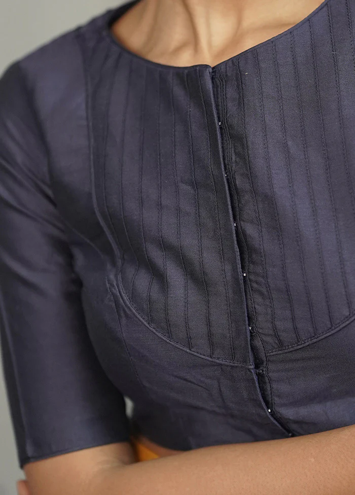 Navy Blue Cotton Silk Designer Blouse - Image 4