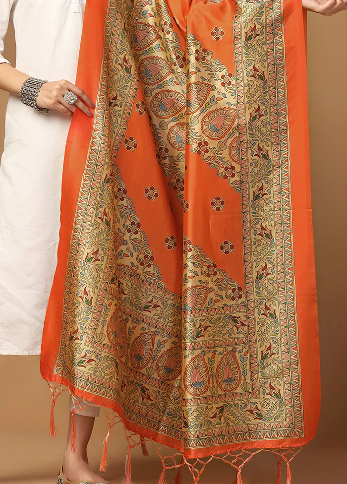 Orange Art Silk Dupatta - Image 3