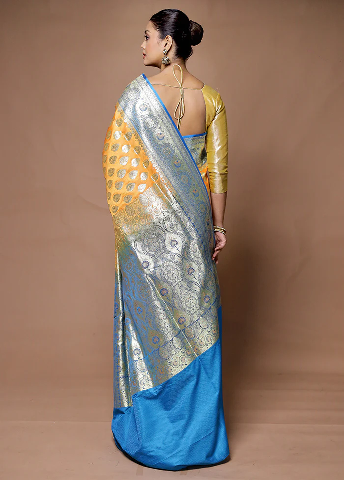Orange Banarasi Silk Saree With Blouse Piece - Image 3