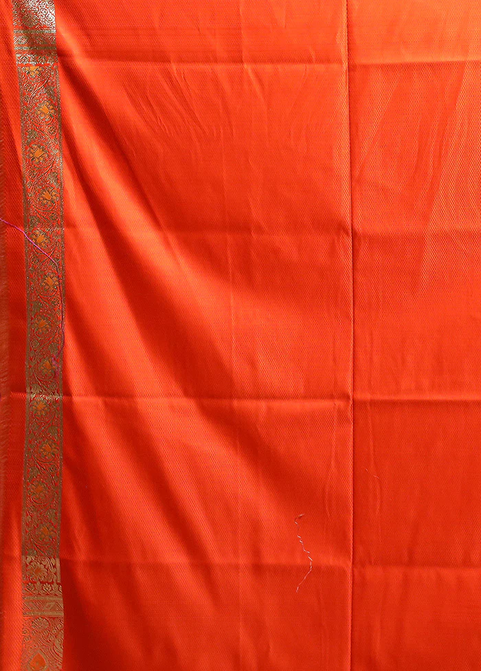 Orange Banarasi Silk Saree With Blouse Piece - Image 5
