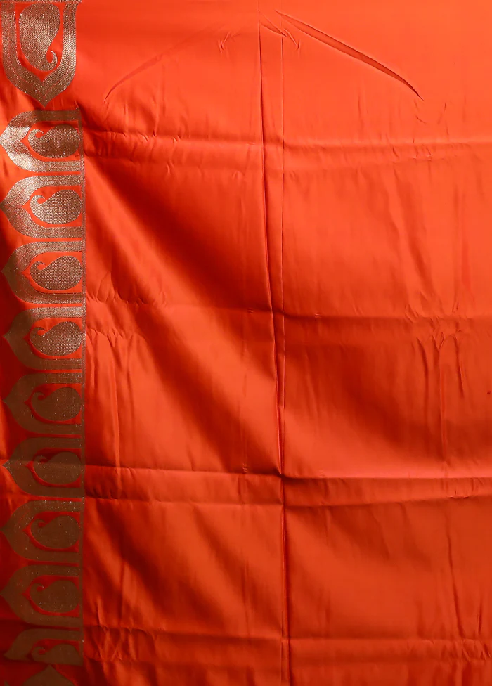 Orange Banarasi Silk Saree With Blouse Piece - Image 5