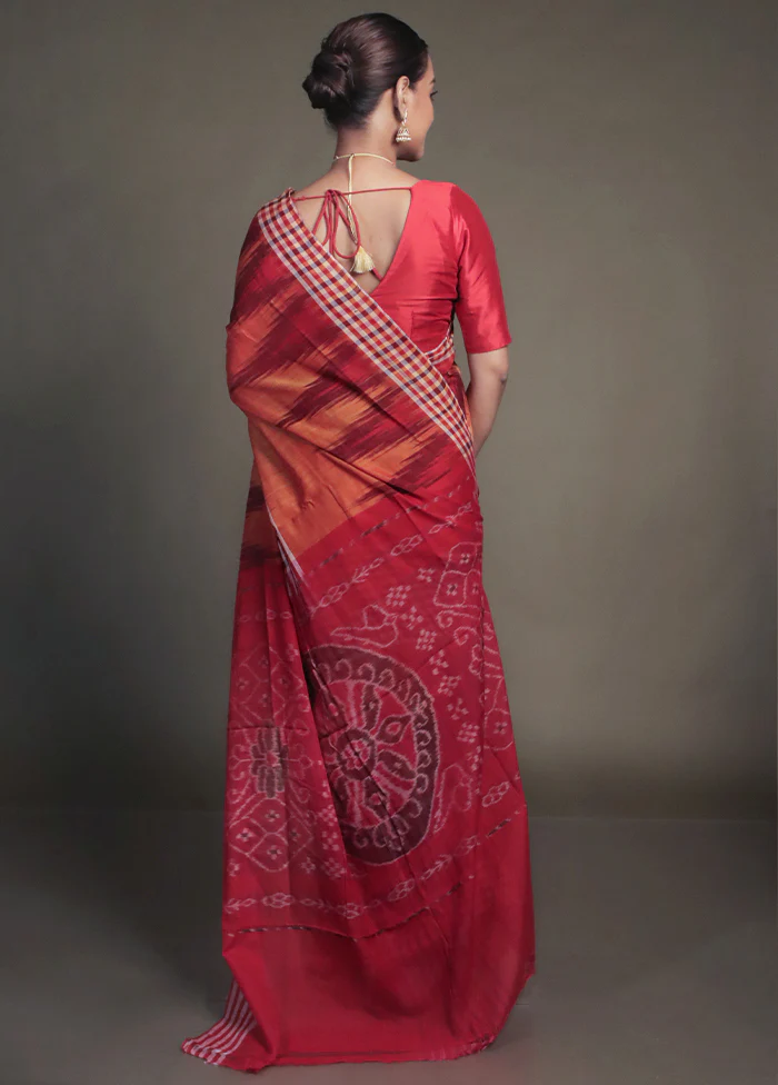 Orange Bomkai Silk Saree Without Blouse Piece - Image 3