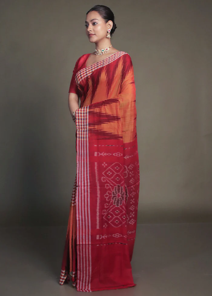 Orange Bomkai Silk Saree Without Blouse Piece - Image 4