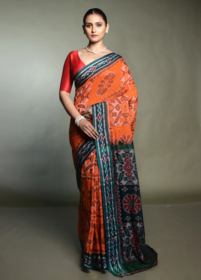 Orange Bomkai Silk Saree Without Blouse Piece - Image 2