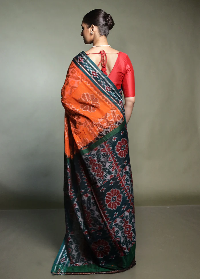 Orange Bomkai Silk Saree Without Blouse Piece - Image 3