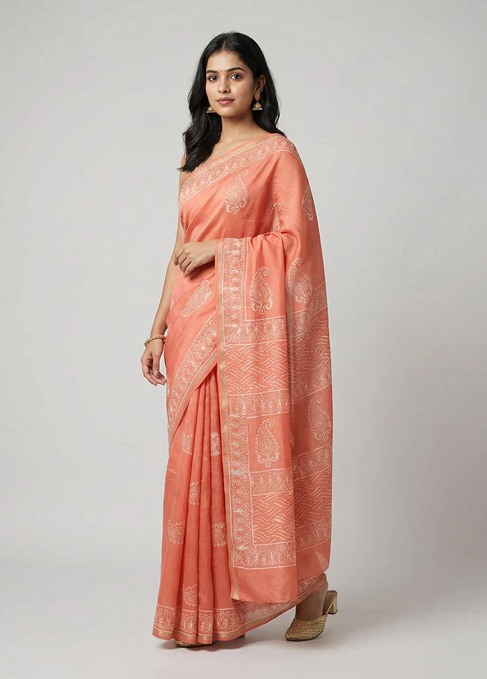 Orange Chanderi Silk Saree With Blouse Piece