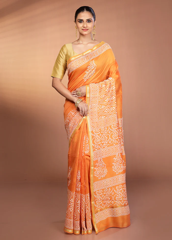 Orange Chanderi Silk Saree With Blouse Piece - Image 2