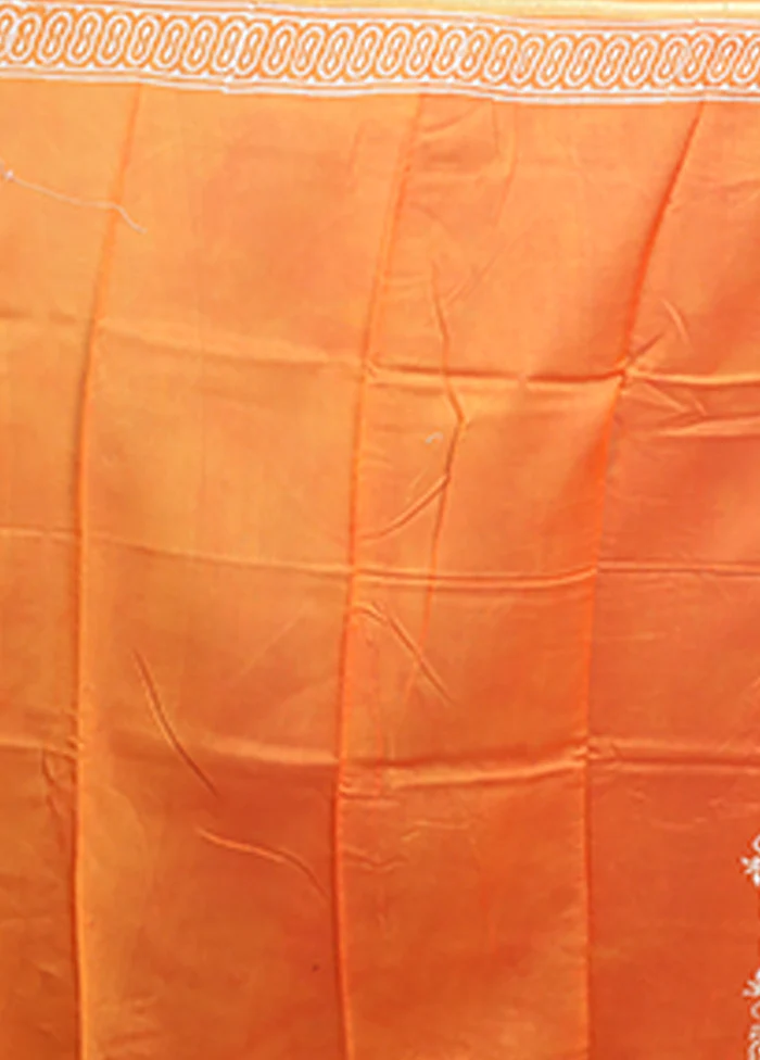 Orange Chanderi Silk Saree With Blouse Piece - Image 5