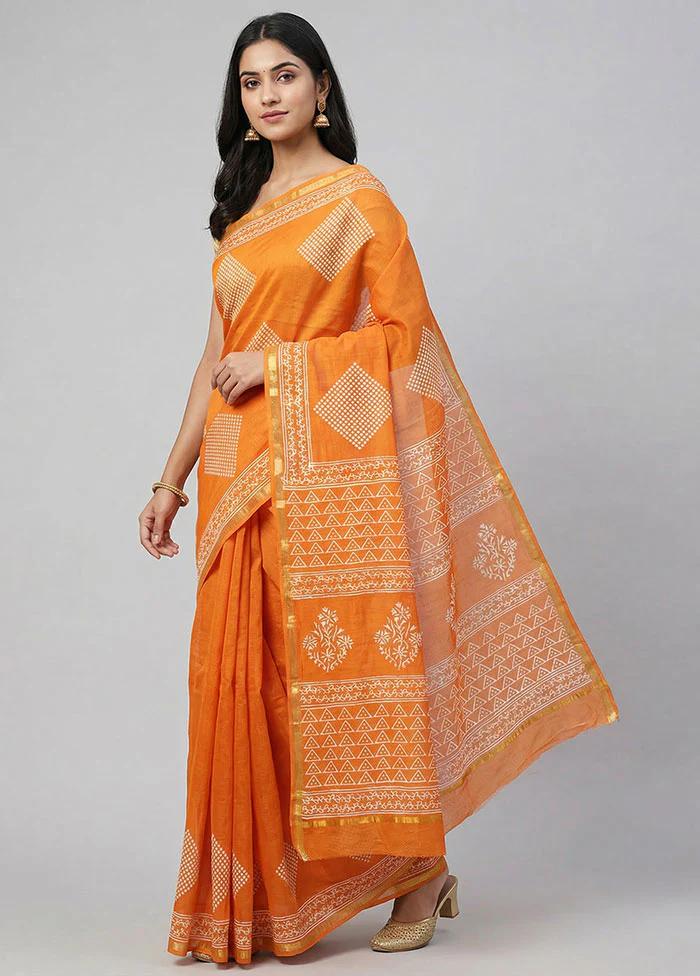 Orange Chanderi Silk Saree With Blouse Piece