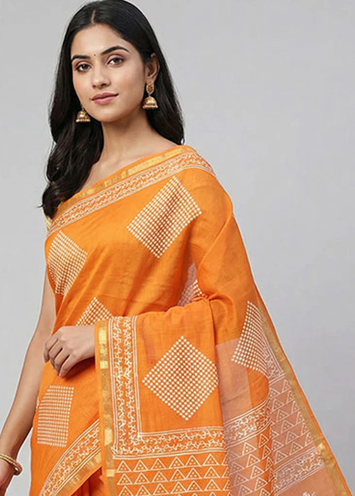 Orange Chanderi Silk Saree With Blouse Piece - Image 2