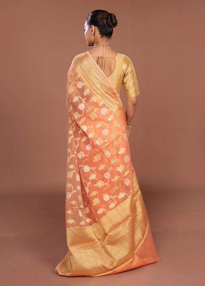 Orange Cotton Saree With Blouse Piece - Image 3