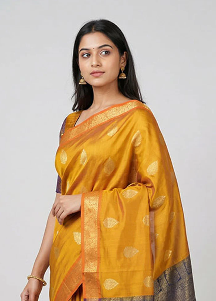 Orange Cotton Saree With Blouse Piece - Image 2