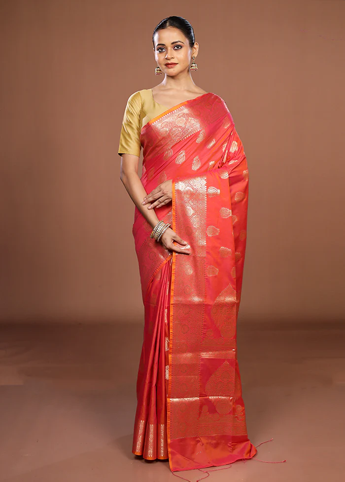 Orange Cotton Saree With Blouse Piece - Image 2