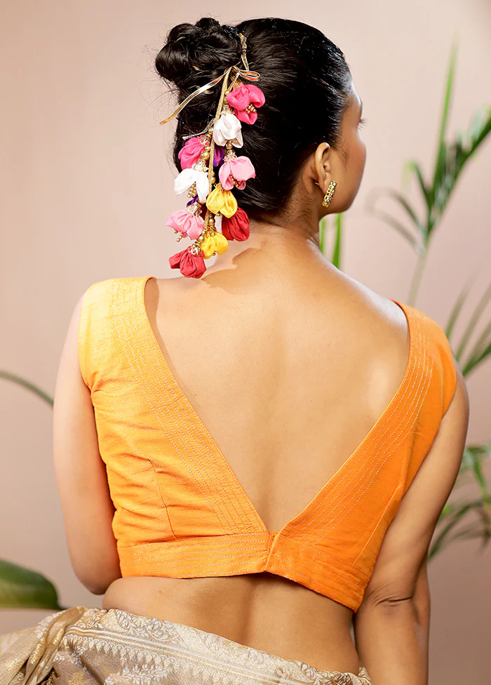 Orange Dupion Silk Designer Blouse - Image 2