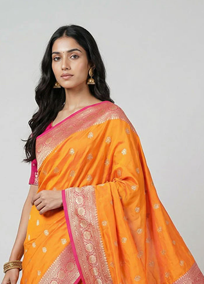 Orange Dupion Silk Saree With Blouse Piece - Image 2