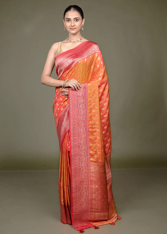 Orange Dupion Silk Saree With Blouse Piece - Image 2