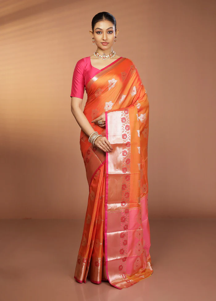 Orange Dupion Silk Saree With Blouse Piece - Image 2