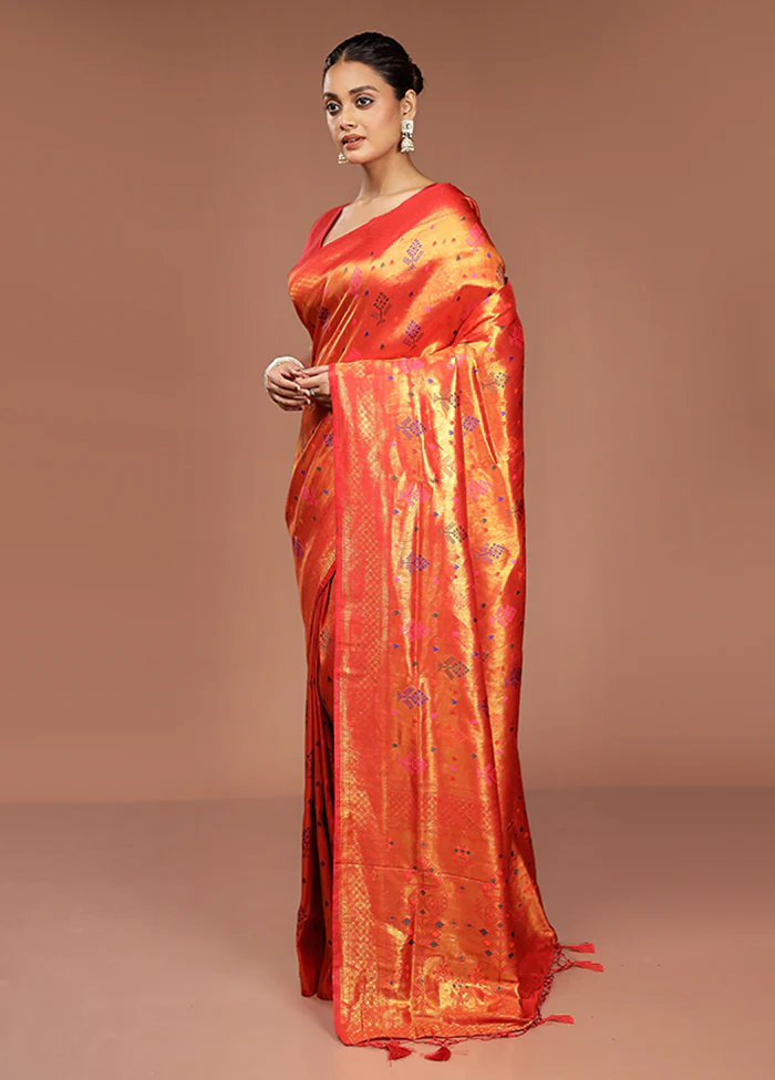 Orange Dupion Silk Saree With Blouse Piece - Image 4