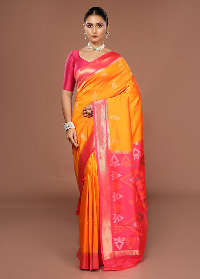 Orange Dupion Silk Saree With Blouse Piece - Image 2